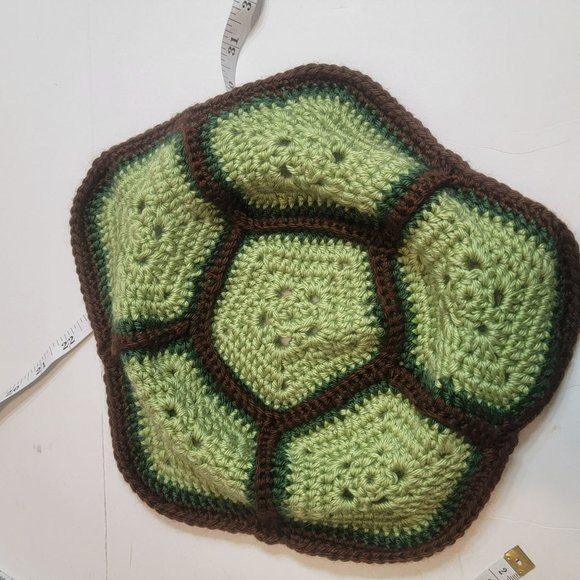 Crochett Turtle Costume, Newborn Baby,  Green w/Brown Trim, Hat & Cover - Picture 4 of 11